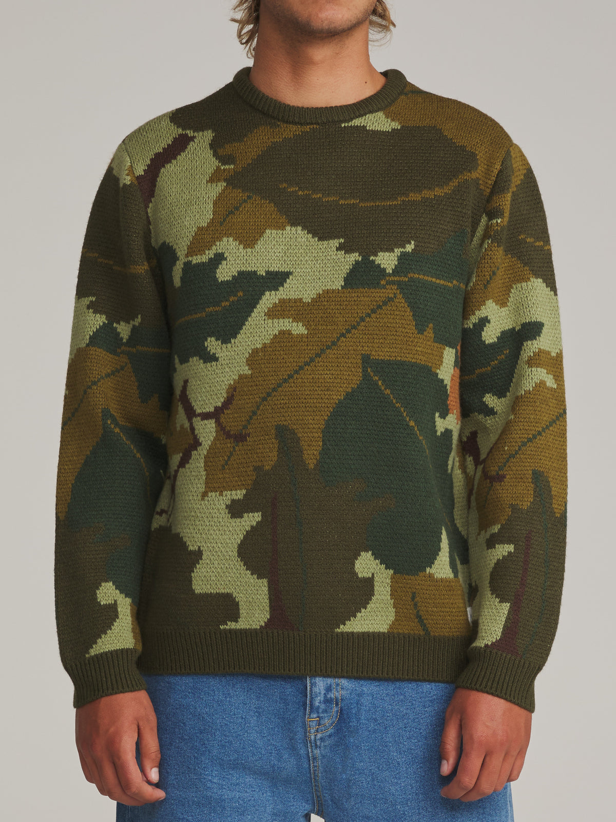 Katin Mitchell Sweater in Camo - worn on model, front