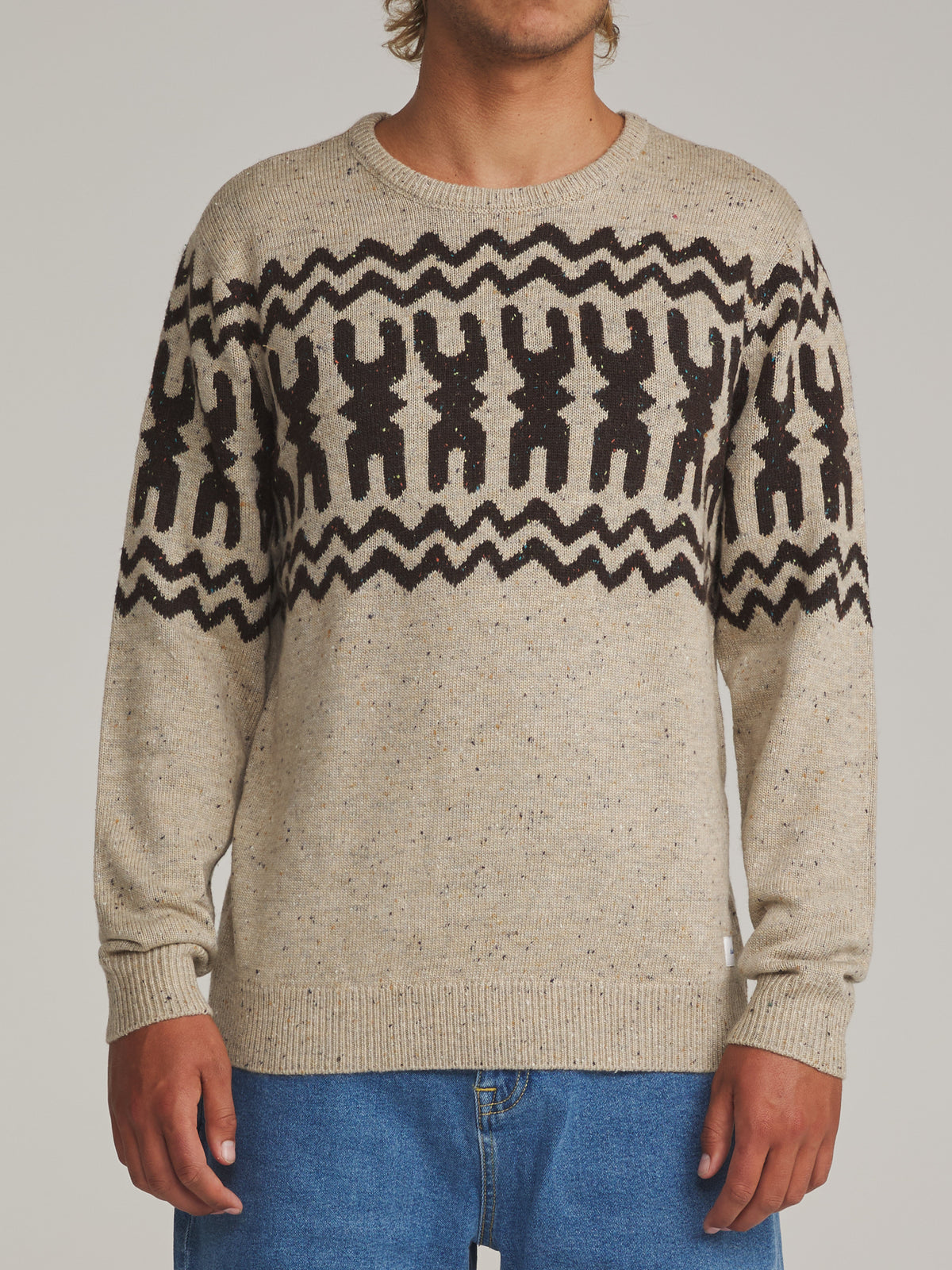 Katin Thompson Sweater in Tan - worn on model, front
