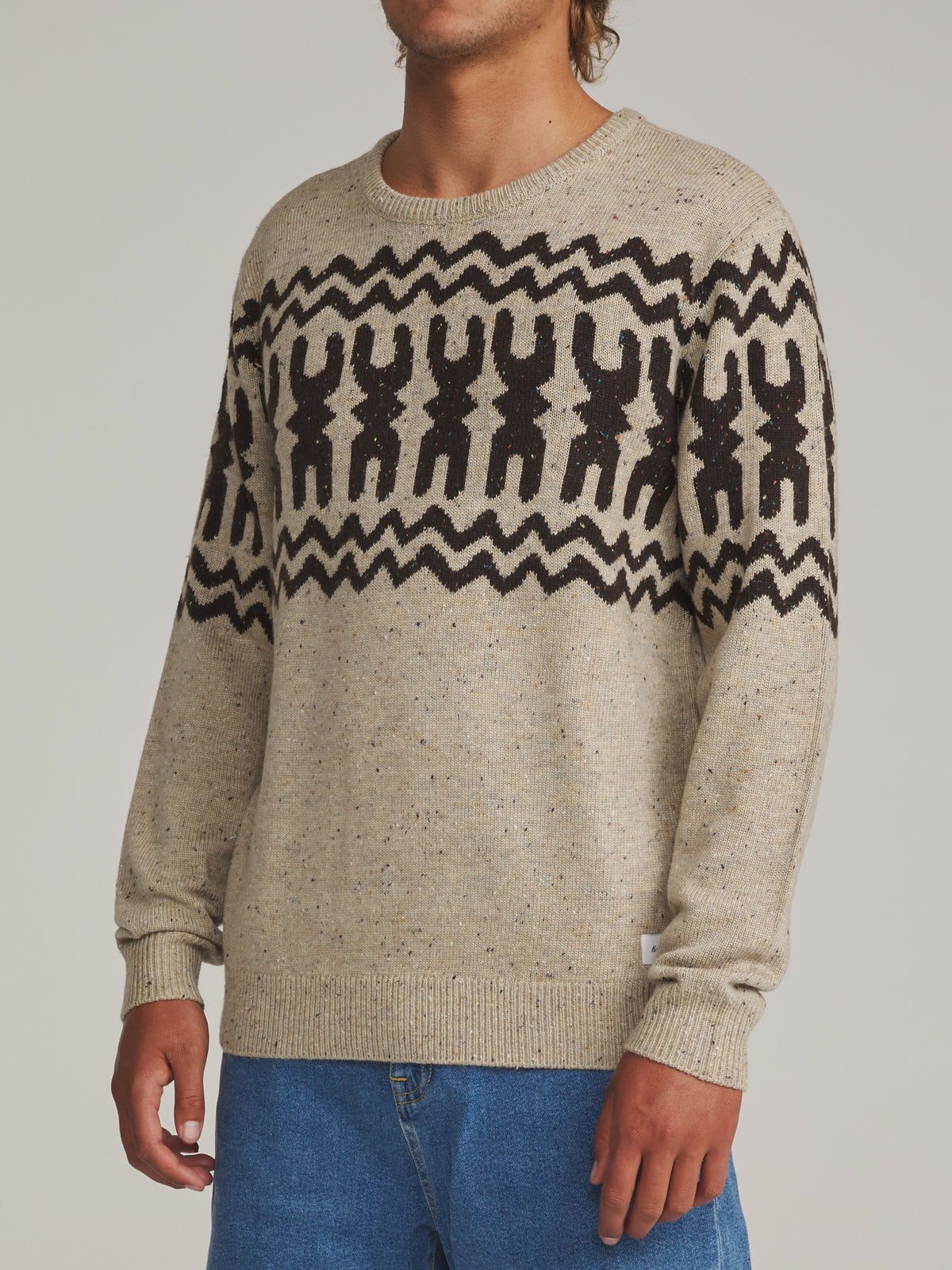 Katin Thompson Sweater in Tan - worn on model, side
