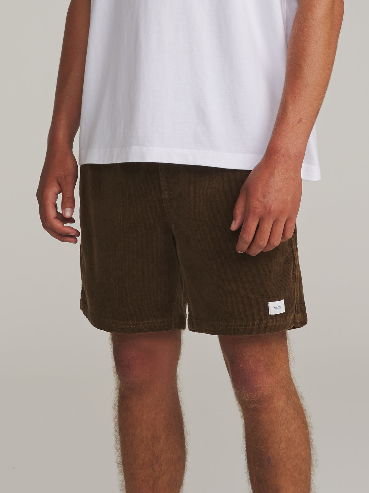Katin Cord Local Short in BROWN - worn on model, side