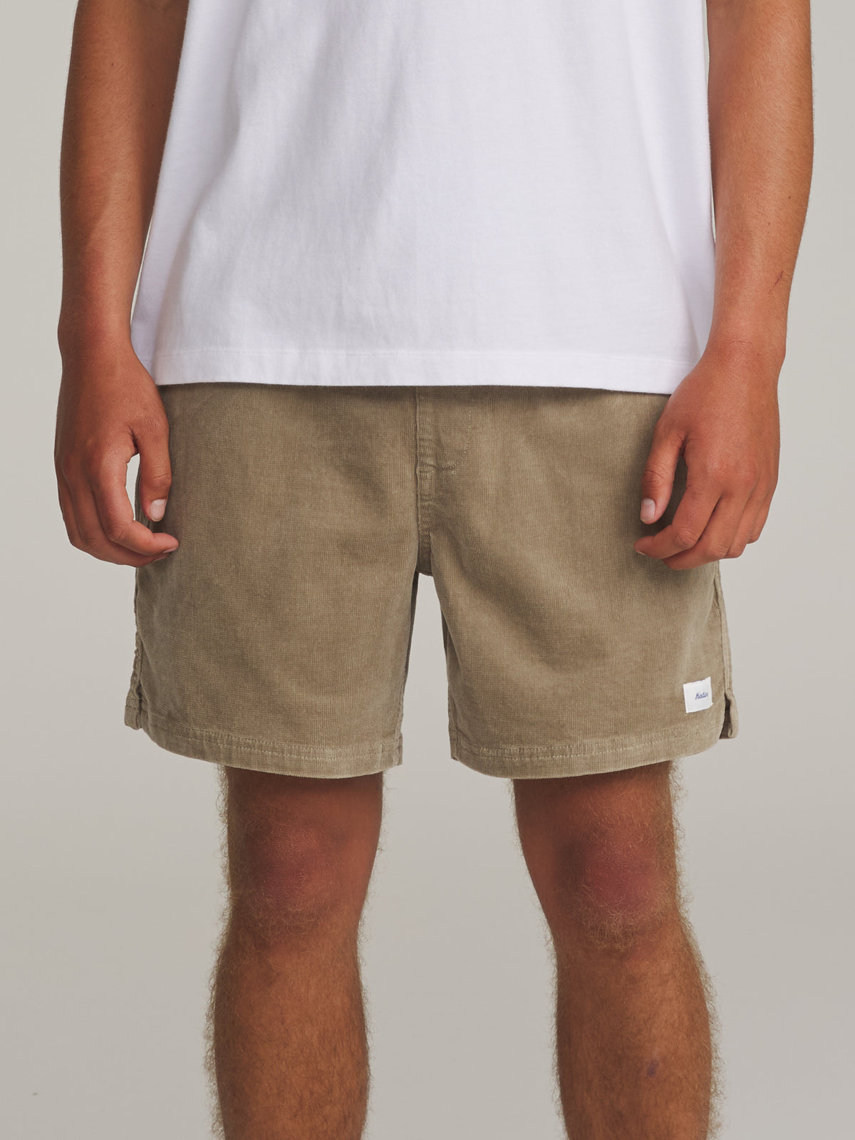 Katin Cord Local Short in KHAKI - worn on model, front