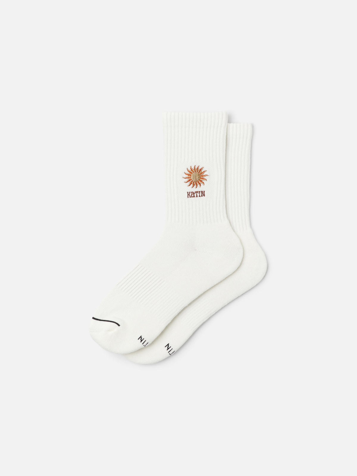 Katin Rays Sock in Off White with a graphic embroidery, flat, front #color_off white