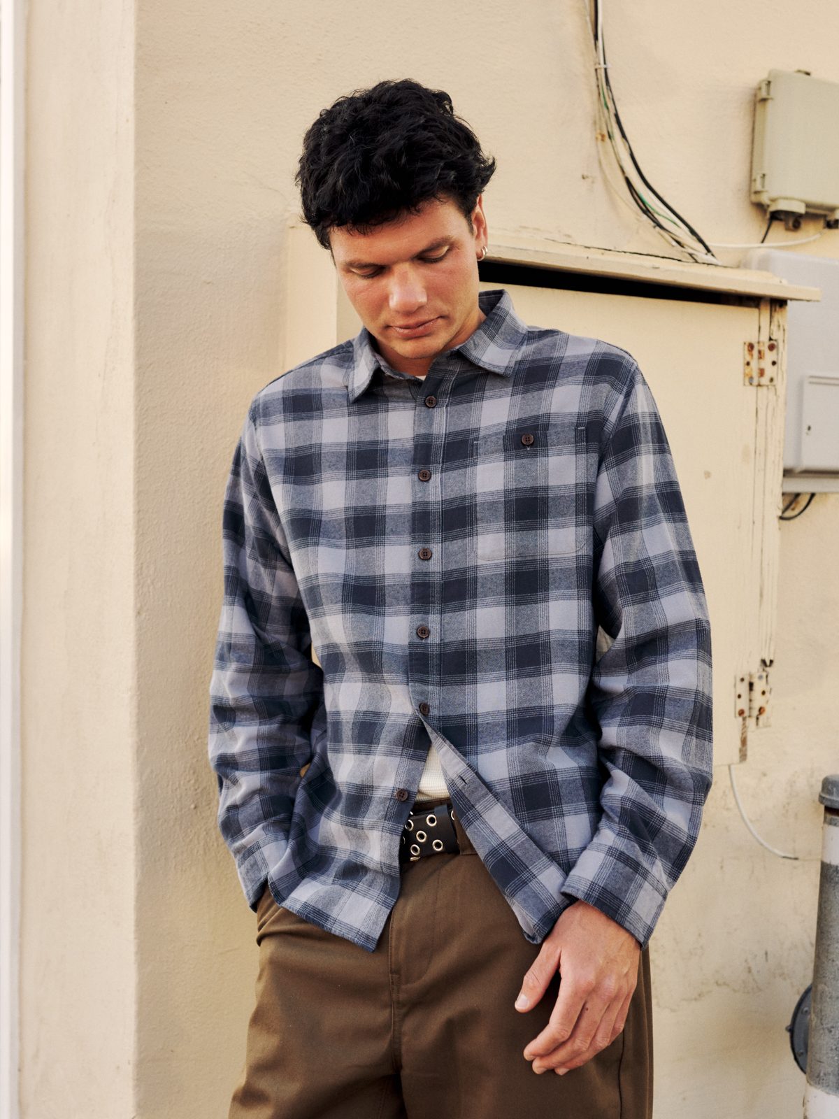 Katin Derek Flannel in Tradewinds Plaid lightweight flannel, on model, lifestyle #color_tradewinds plaid