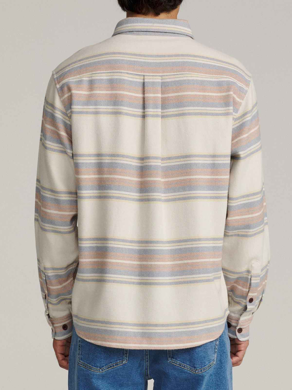 Katin Sierra Flannel in Birch midweight flannel, on model, back #color_birch