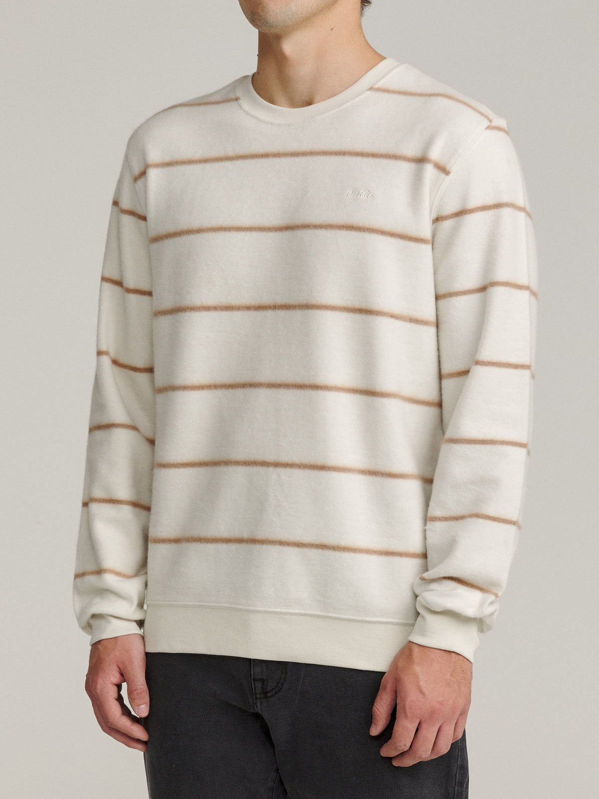 Katin Parks Crew in Vapor brushed reverse fleece, on model, side #color_vapor