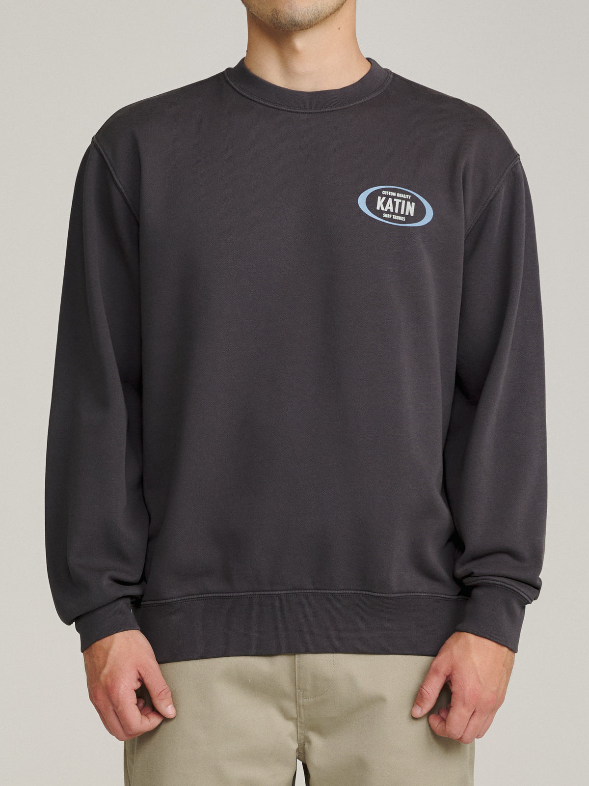 Katin Campo Crew in Polar Navy Vintage Wash, on model, front #color_polar navy vintage wash