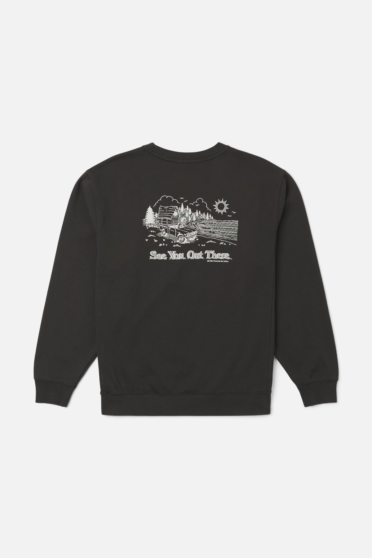 Katin Eureka Crew in Black Wash heavyweight fleece, flat, back #color_black wash