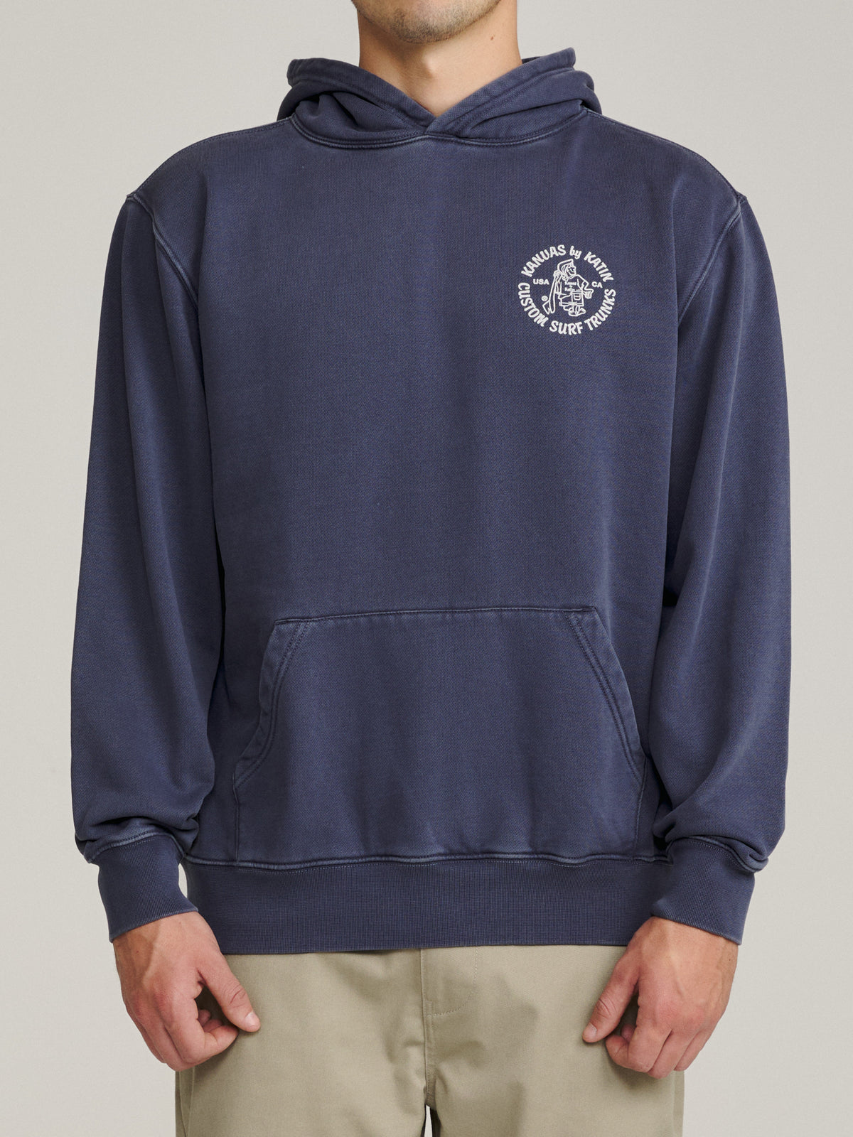 Katin Mark Hood in Washed Blue Vintage Wash, on model, front #color_washed blue vintage wash