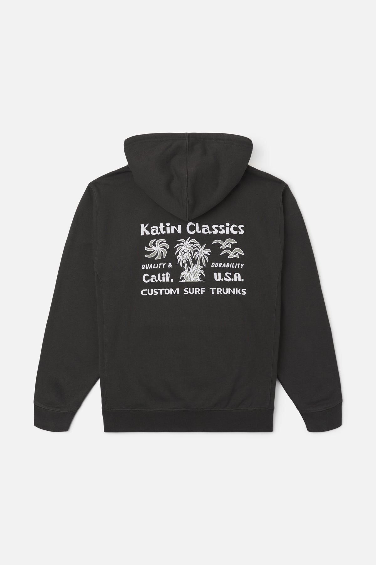 Katin Vine Hood in Black Wash heavyweight fleece, flat, back #color_black wash