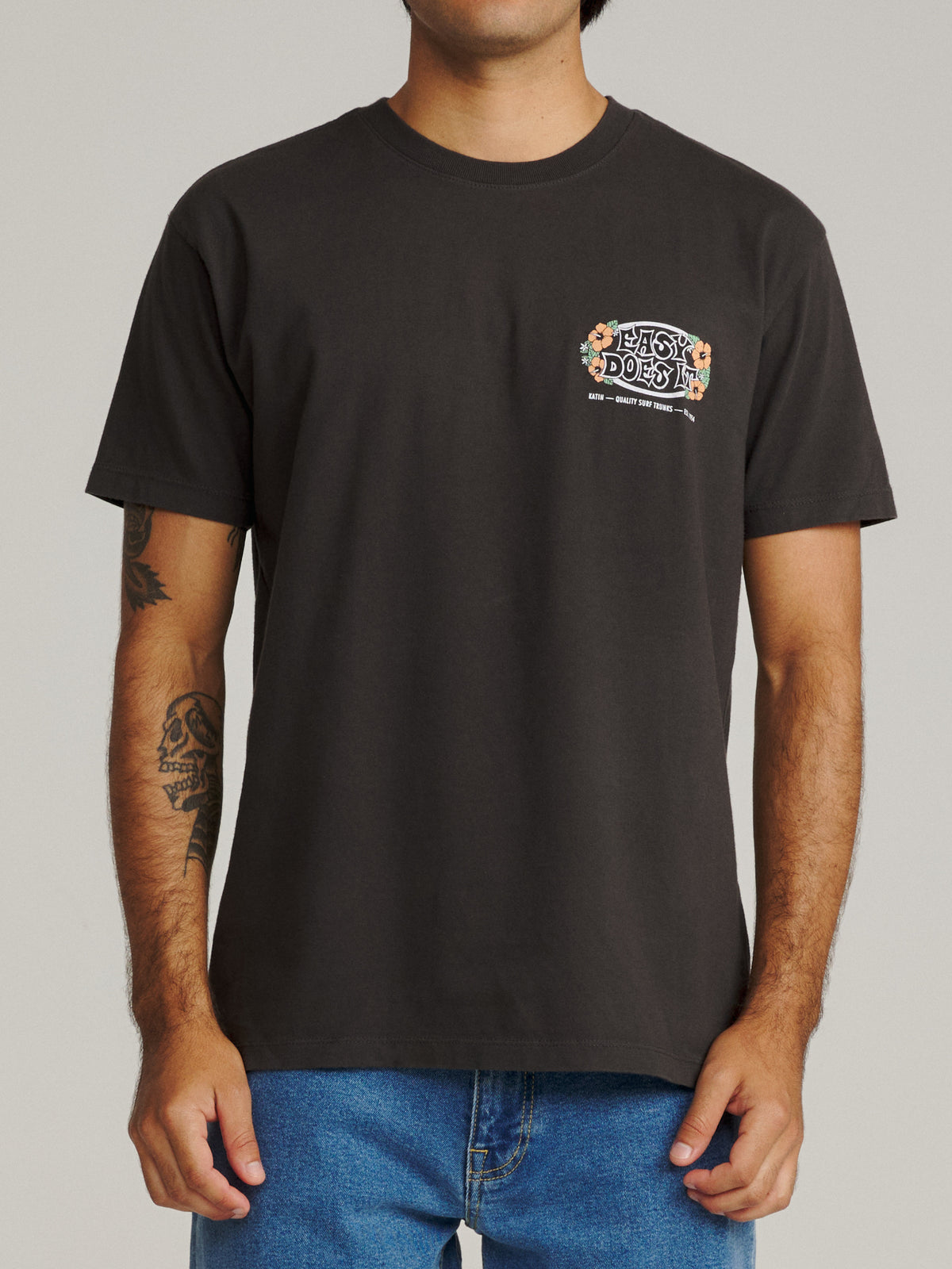 Katin Barra Tee in Black Wash midweight jersey, on model, front #color_black wash