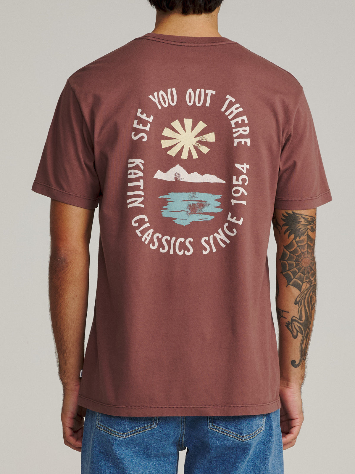 Katin Cascade Tee in French Roast Vintage Wash, on model, back #color_french roast vintage wash