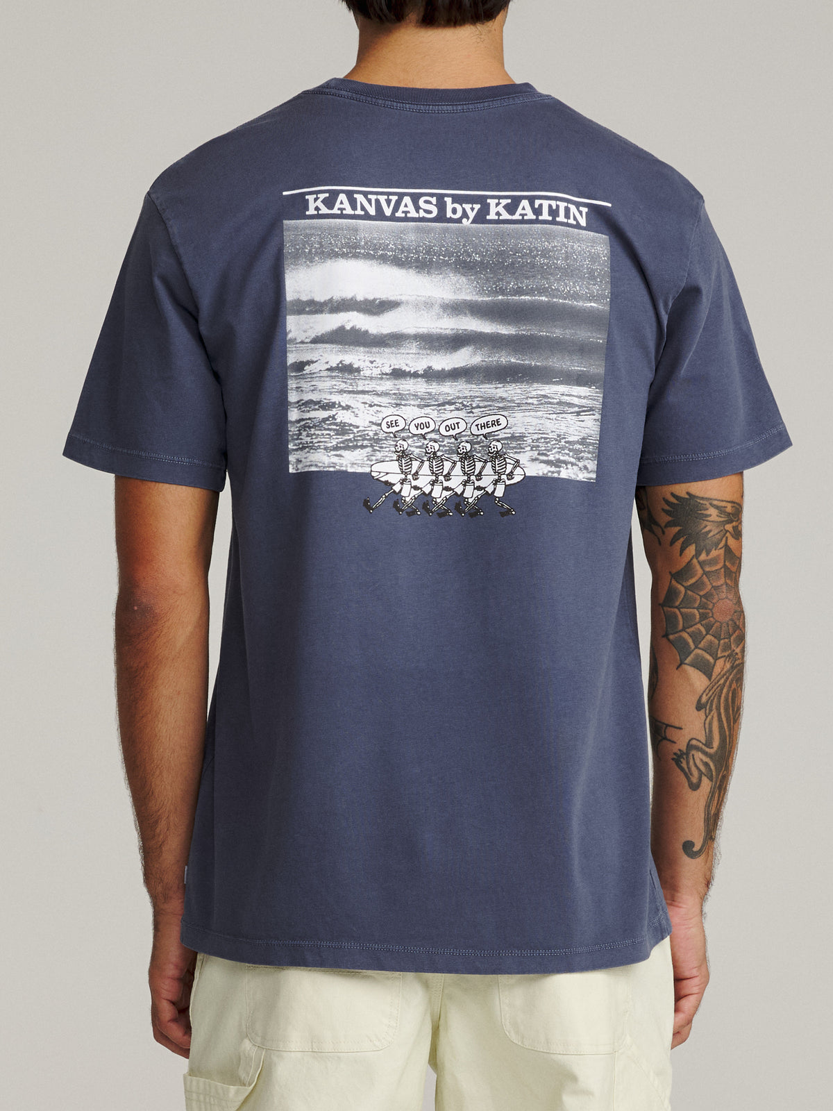 Katin Mas Hermanos Tee in Washed Blue Vintage Wash, on model, back #color_washed blue vintage wash
