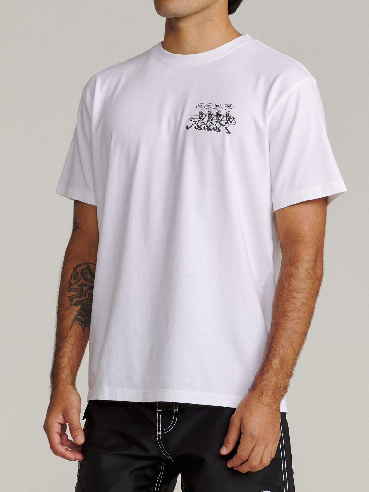 Katin Mas Hermanos Tee in White midweight jersey, on model, side #color_white