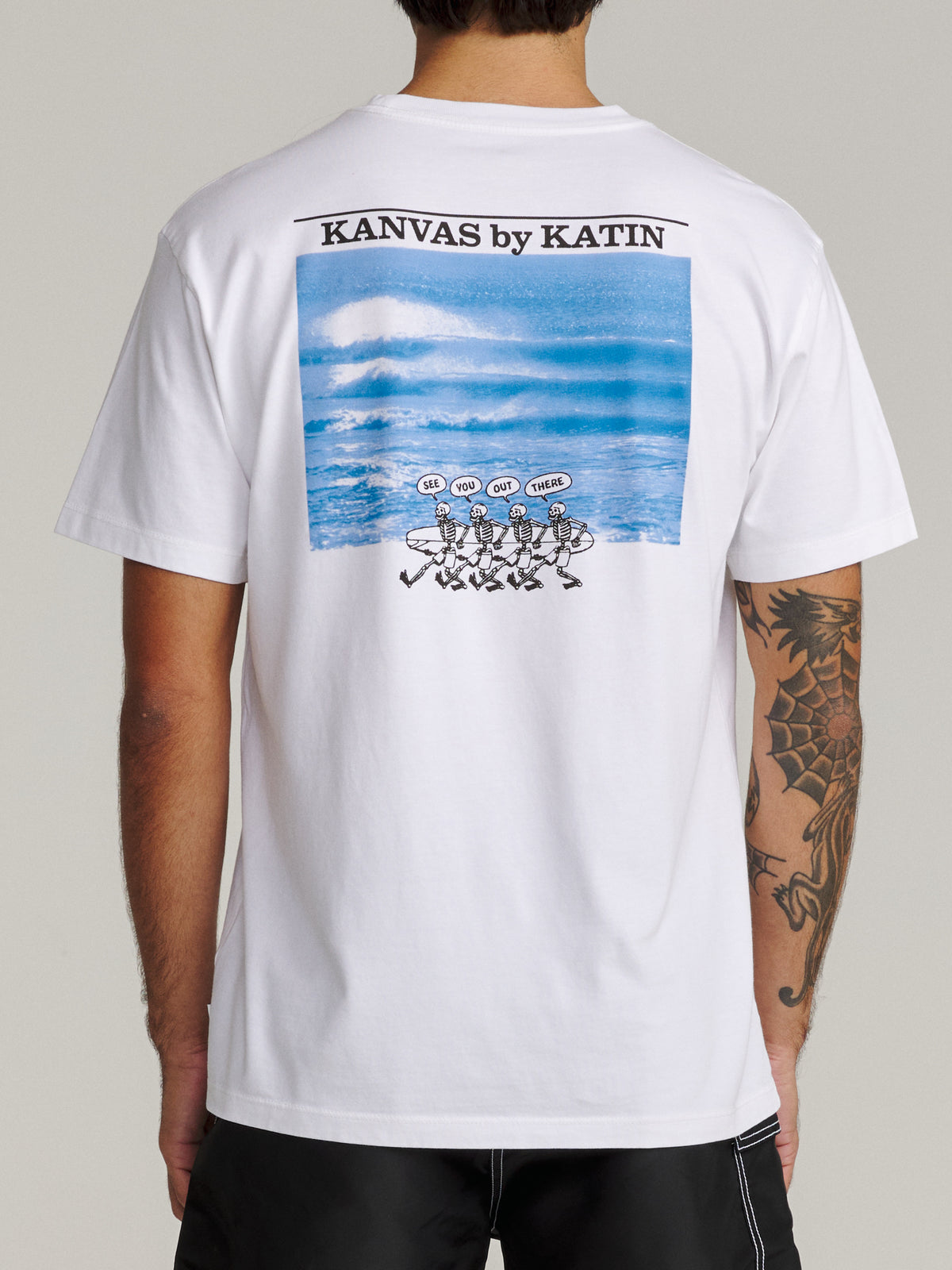 Katin Mas Hermanos Tee in White midweight jersey, on model, back #color_white