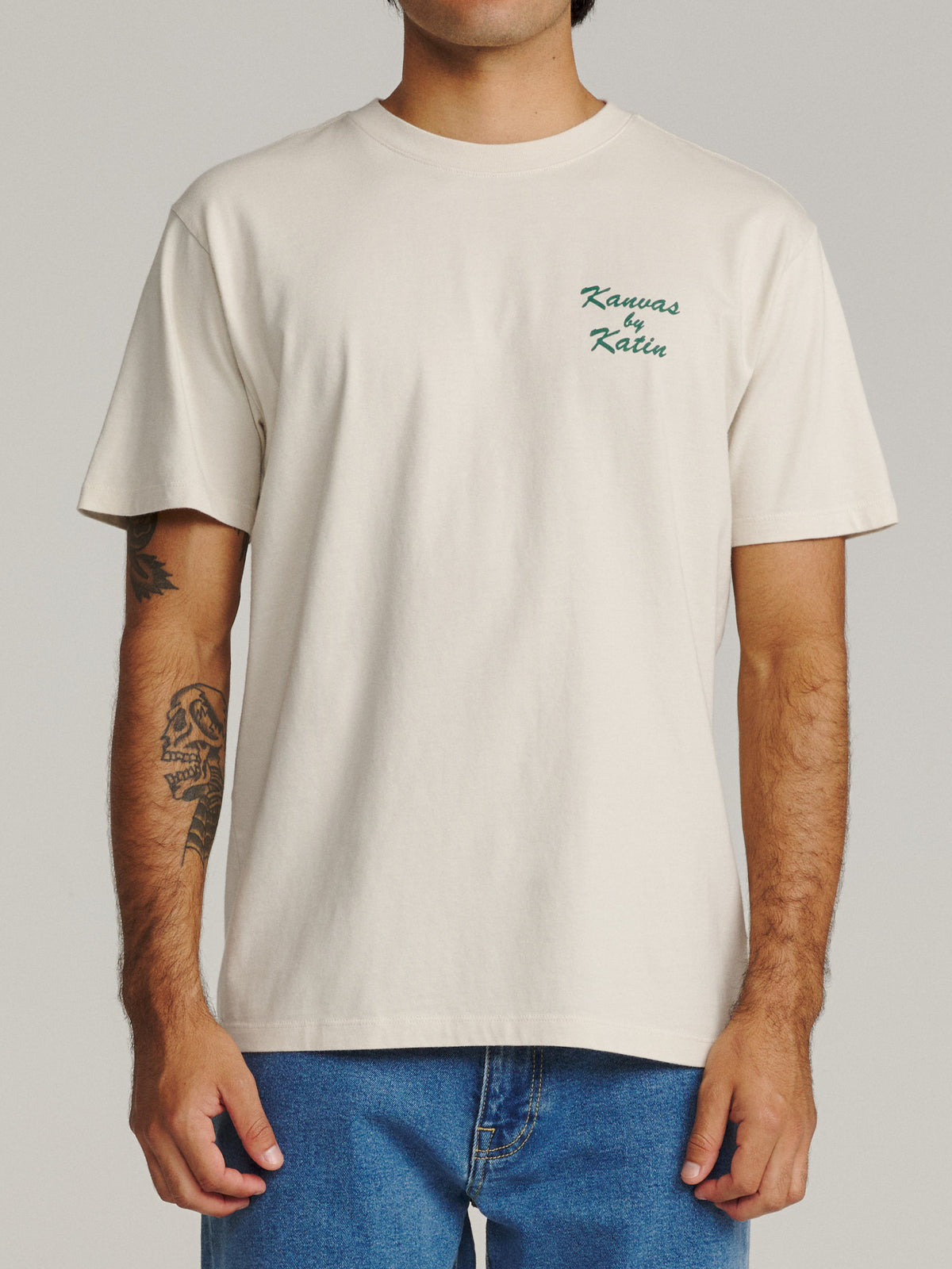 Katin PCH Tee in Vintage White midweight jersey, on model, front #color_vintage white