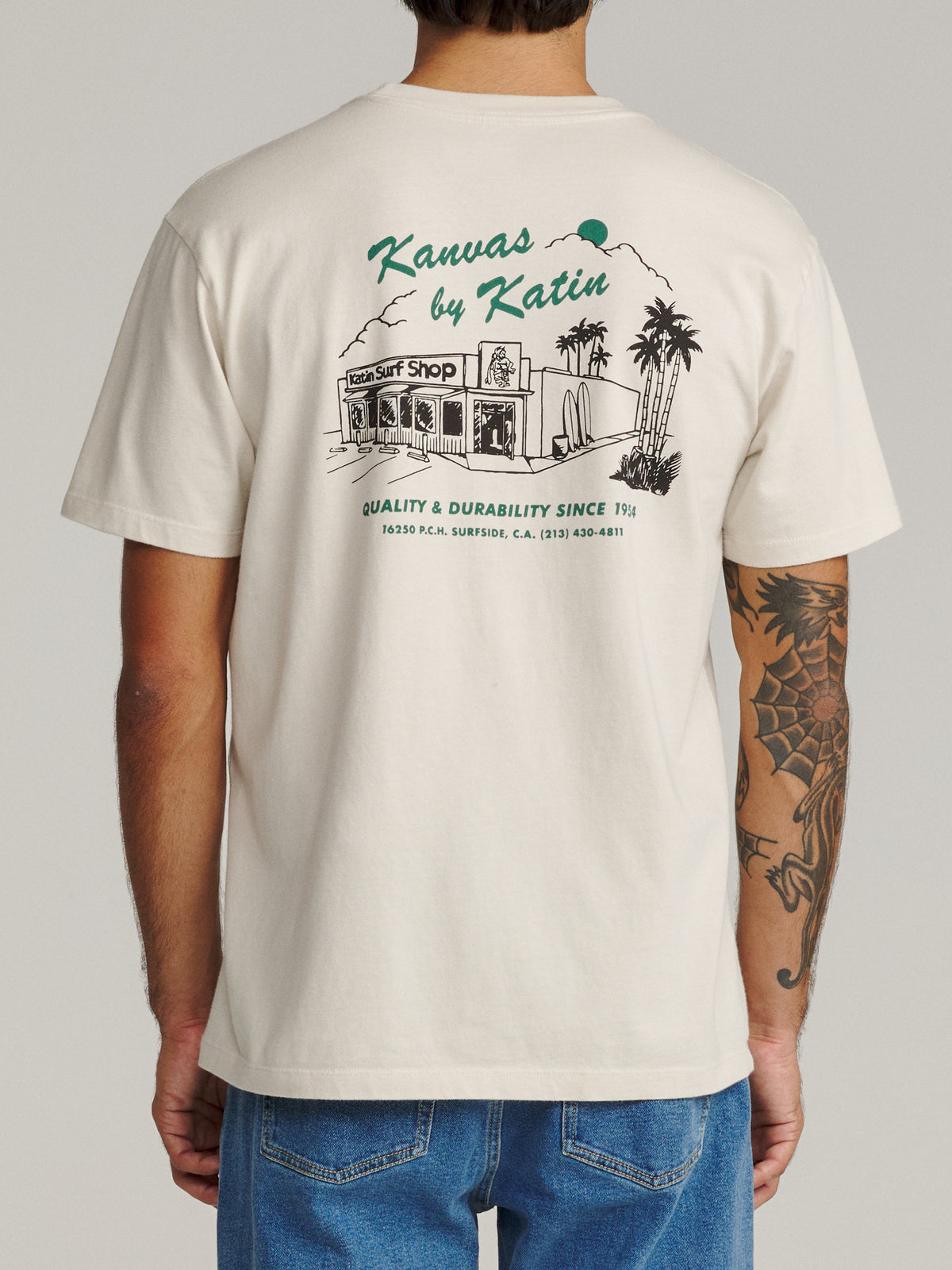 Katin PCH Tee in Vintage White midweight jersey, on model, back #color_vintage white