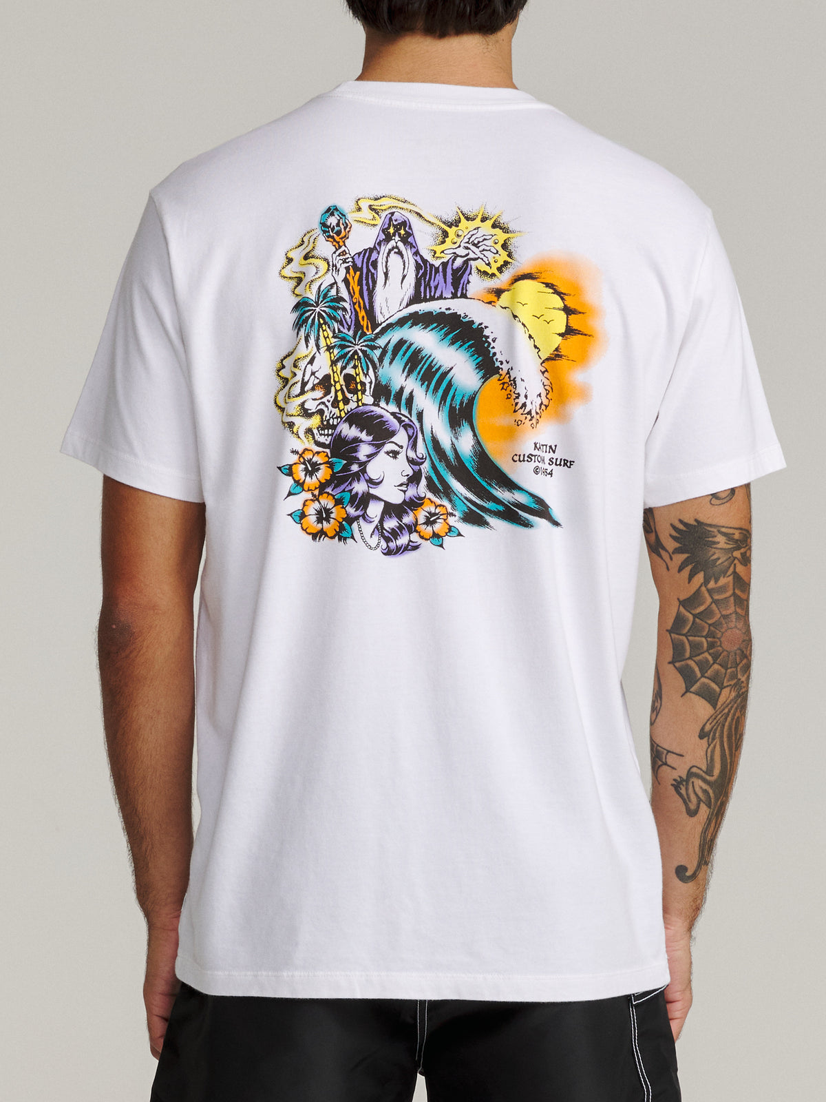 Katin Spell Tee in White midweight jersey, on model, back #color_white
