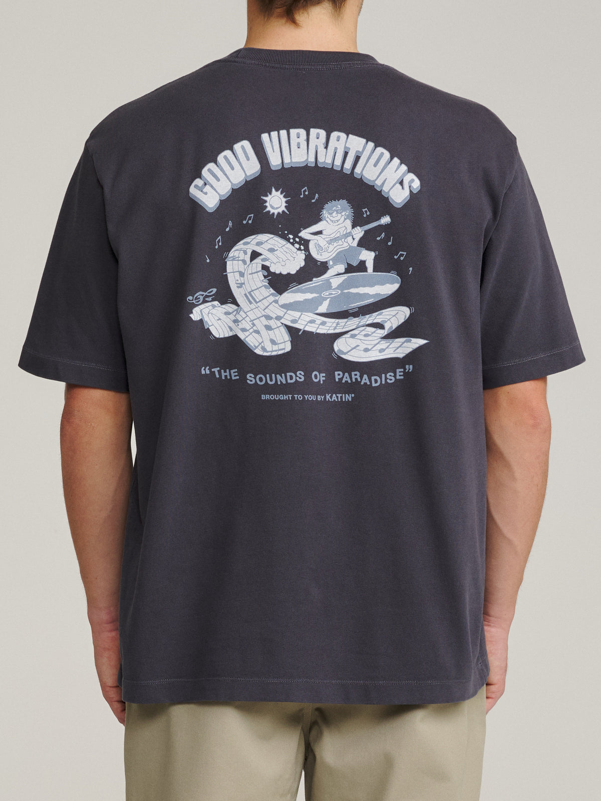 Surf Rock Box Fit Tee in Polar Navy Vintage Wash, on model, back #color_polar navy vintage wash