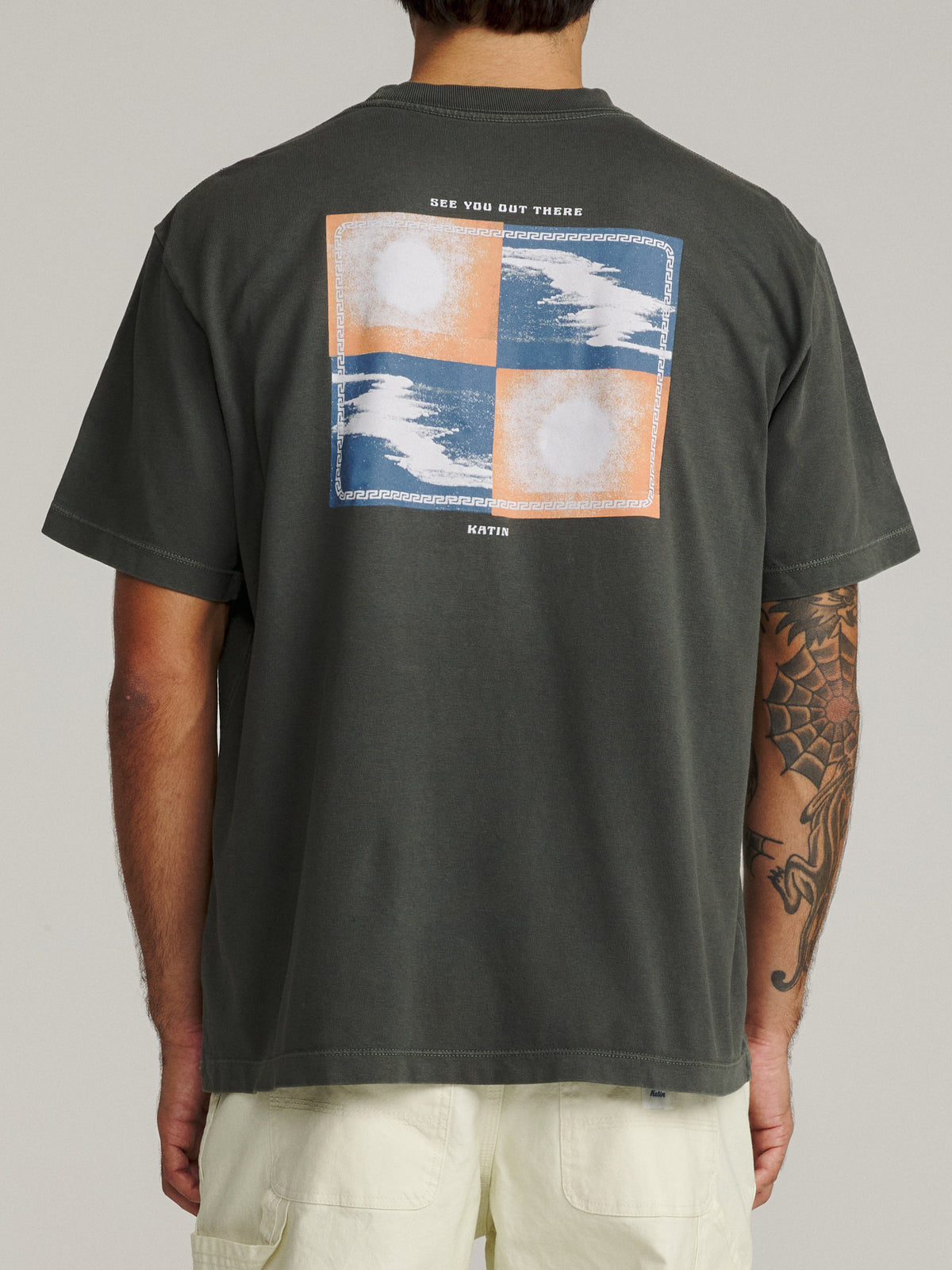 Katin Vantage Box Fit Tee in Black Vintage Wash, on model, back #color_black vintage wash