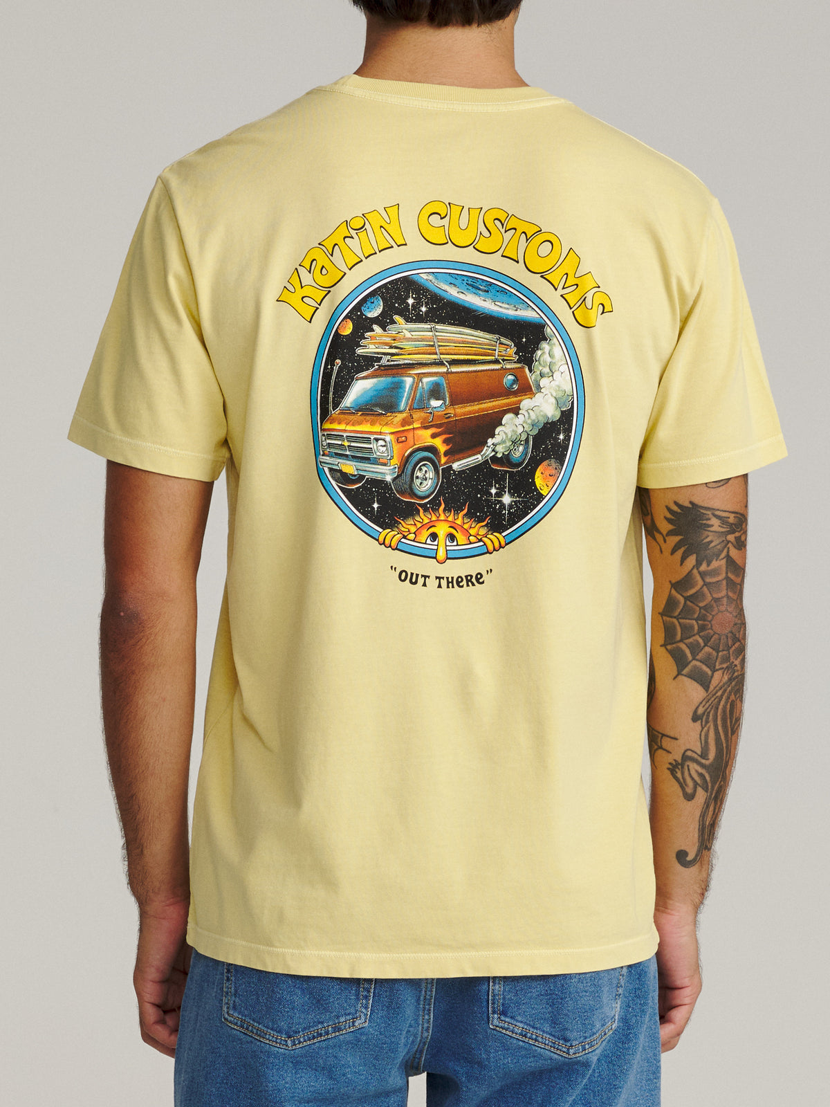 Katin Vantasy Tee in Dusty Yellow Vintage Wash, on model, back #color_dusty yellow vintage wash