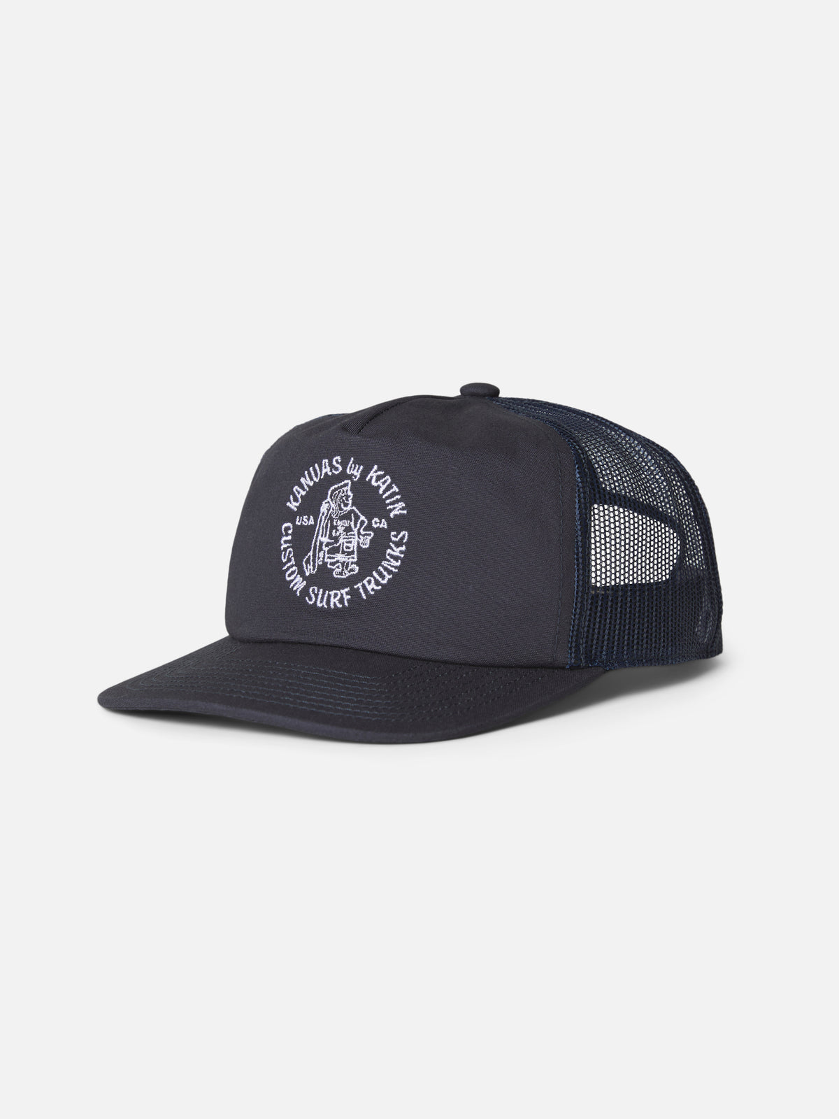 Katin Mark Trucker Hat in Washed Blue canvas and mesh, flat, front #color_washed blue