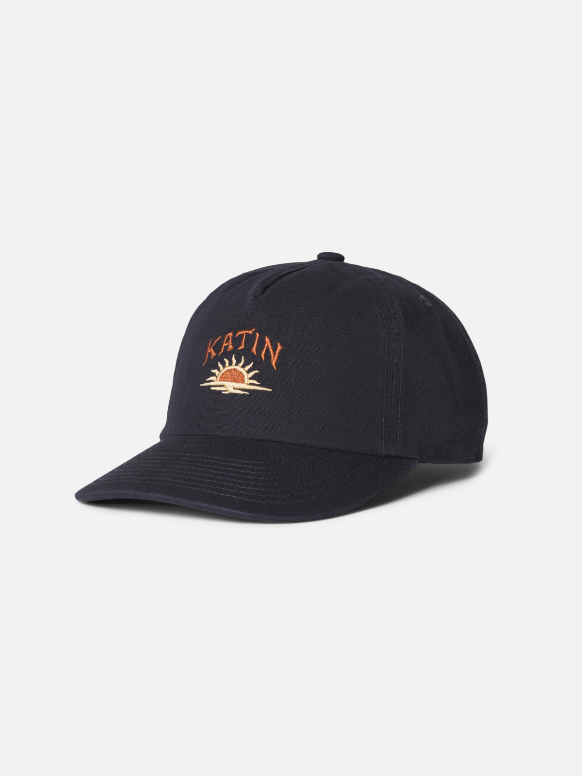 Katin Santa Fe Hat in Navy canvas with Katin graphic embroidery, flat, front #color_navy