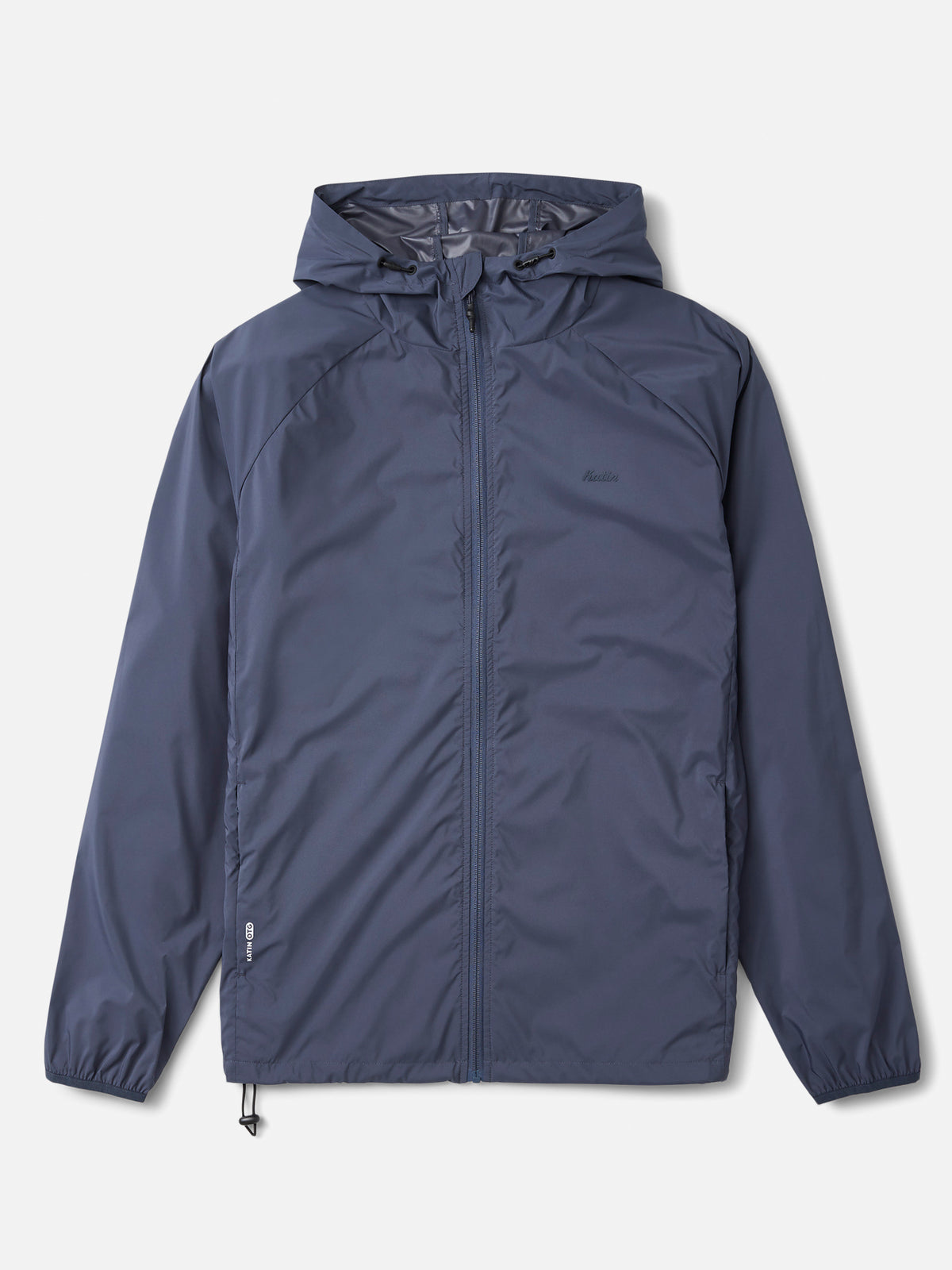 Katin OTG Shadow Jacket in Washed Blue Katin logo at left chest, flat, front #color_washed blue