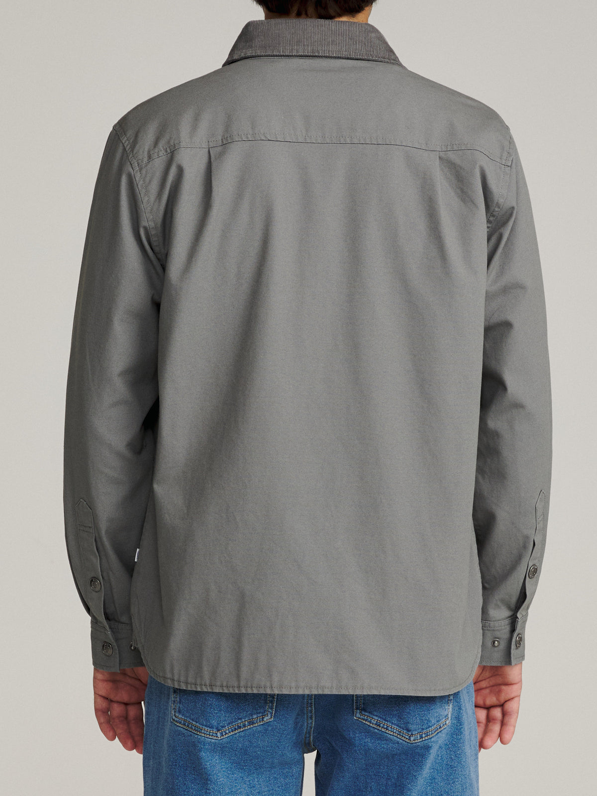 Katin Campbell Shirt Jacket in Graphite canvas, on model, back #color_graphite
