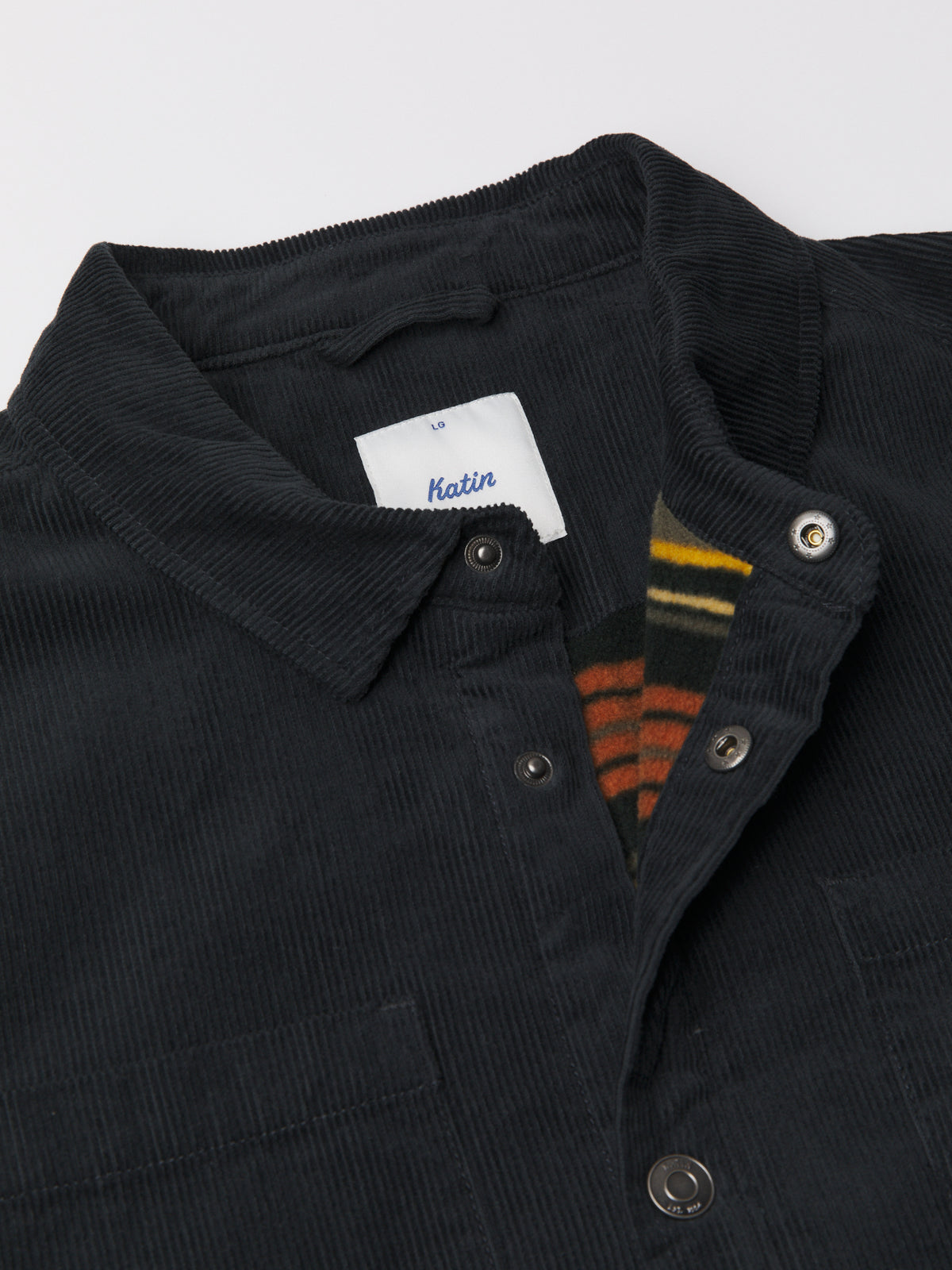 Katin Harold Corduroy Shirt Jacket in Black Wash, collar detail #color_black wash
