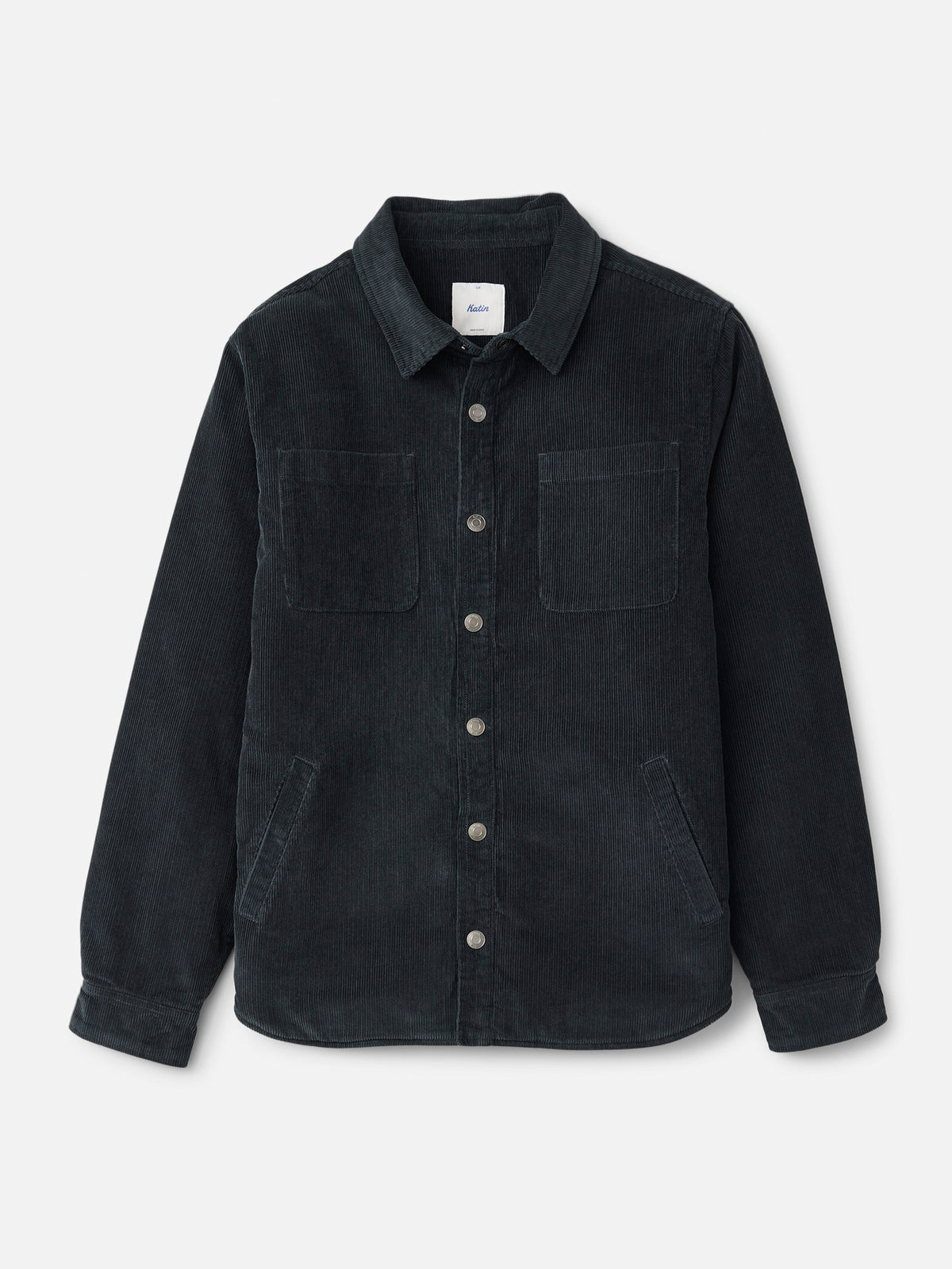 Katin Harold Corduroy Shirt Jacket in Black Wash, flat, front #color_black wash