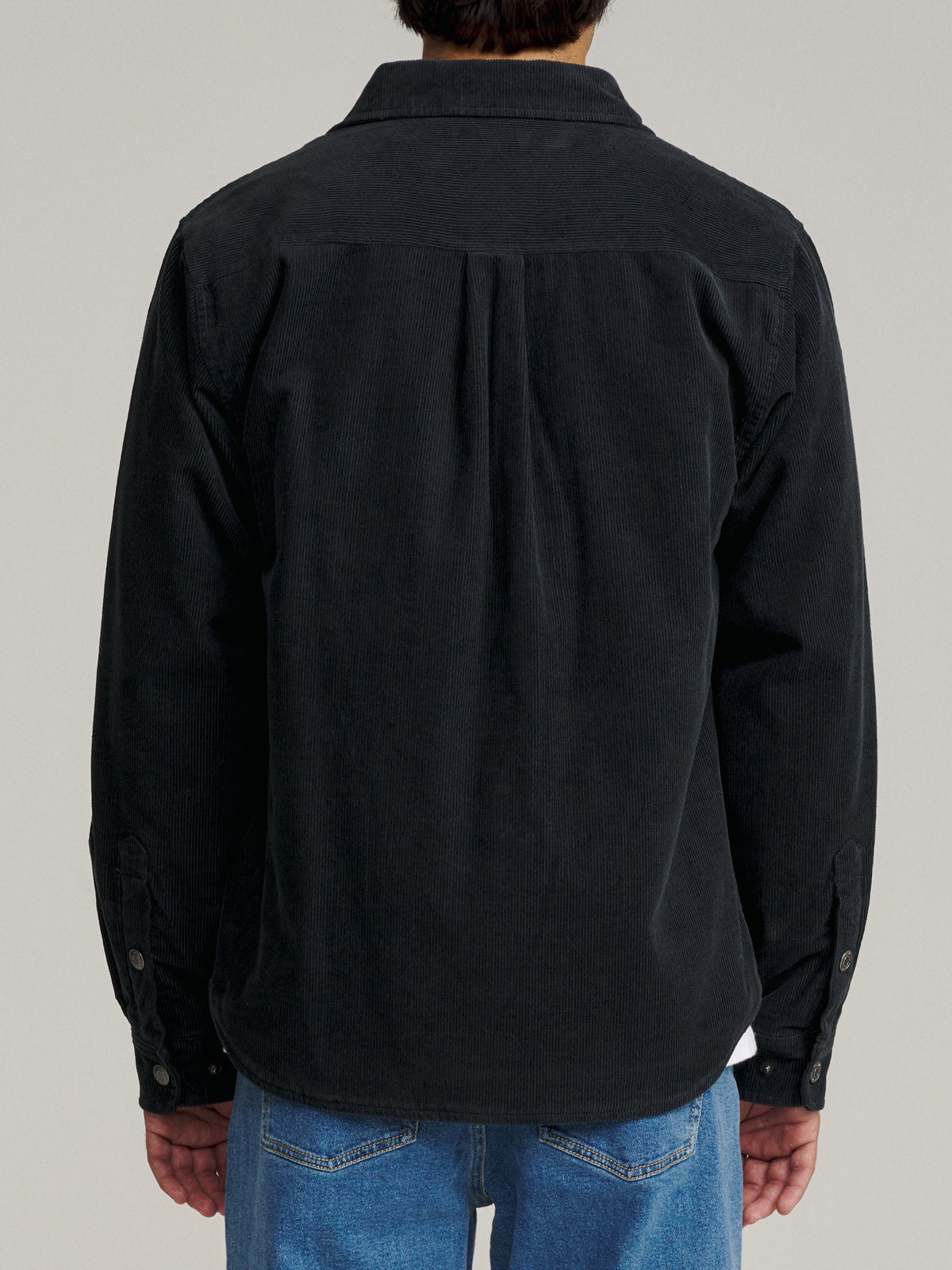 Katin Harold Corduroy Shirt Jacket in Black Wash, on model, back #color_black wash