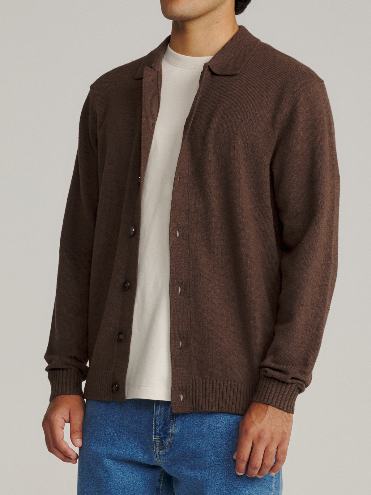 Katin Conor Sweater in Heather Brown, on model, side, alternate #color_heather brown