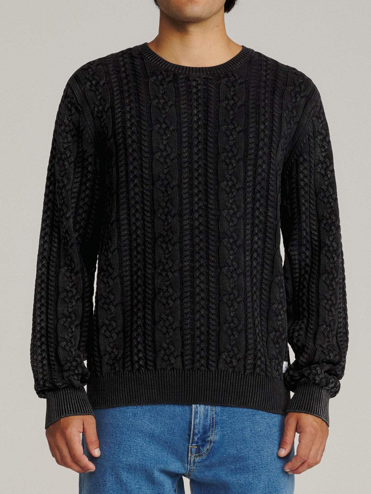 Katin Fisherman Sweater in Black Wash, on model, front #color_black wash