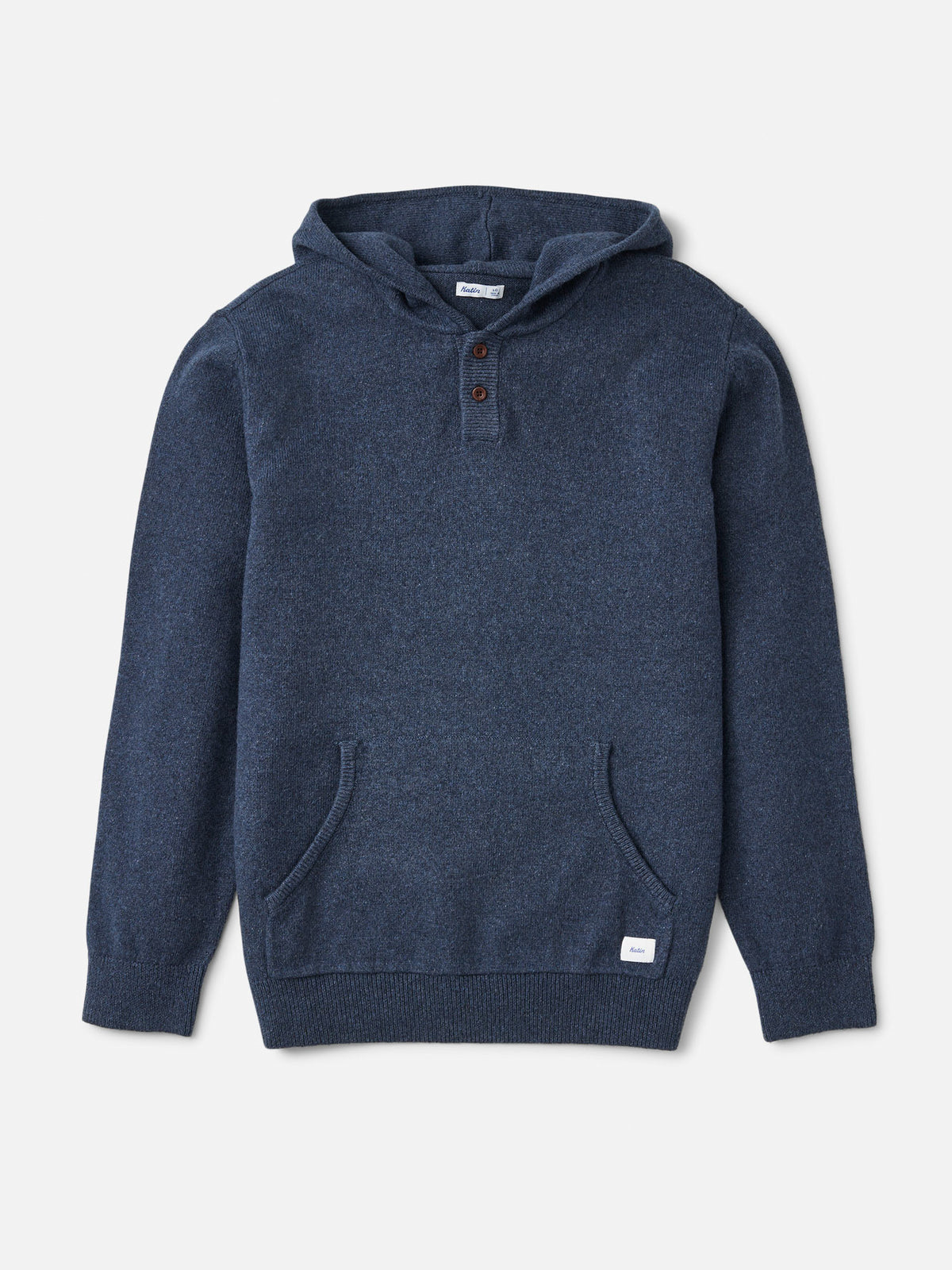 Katin Hayes Hooded Henley Sweater in Heather Blue, flat, front #color_heather blue